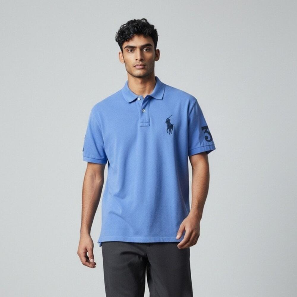 Polo Ralph Lauren Polo Shirt Mens XL Blue Pony Logo Custom Slim Fit Short Sleeve